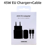 מטען סמסונג 45W כולל כבל באורך מטר אחד, בצבע שחור